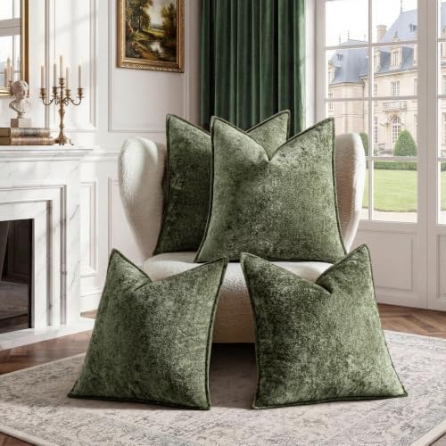 a moment Throw Pillow Covers 24X24 Inch 4 Packs,Soft Velvet Decorative Pillow Cases with 3D Ice Flower,Texture Modern Accent Cushion Covers for Sofa Couch Home Decor Moss Green - Image 7