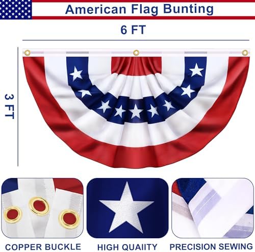 2 Pack 3x6 Ft American Pleated Fan Flags, USA Patriotic Bunting Banner for Outside, Red White and Blue Half Fan Decorations for Fourth of July, Memorial Day, Independence Day Decor - Image 2