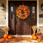 24 Inch Harvest Wreath for Front Porch, Pumpkin and Pinecone Farmhouse Decor with Maple Leaves and Hydrangeas, Rustic Artificial Autumn Wreath for Wall Window Home, Thanksgiving Fall Display - Image 3