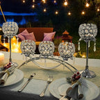 Set of 3 Silver Crystal Tea Light Candlestick Holders Flower Shape with Crystal Pendant Bowl Votive Metal Candle Holder for Table Centerpieces Wedding Home Decor - Image 6
