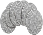 6 Pack Cotton Woven Placemats, 13.8 inches Round Plate Chargers Grey Thick Placemat Set Cotton Rope Braided Tablemats Rattan Tablemats Rustic Weave Placemats for Dining Table by WENFOME