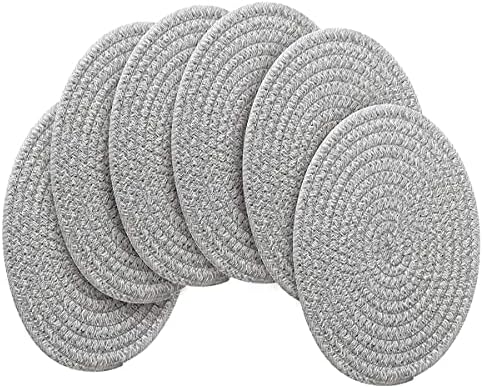 6 Pack Cotton Woven Placemats, 13.8 inches Round Plate Chargers Grey Thick Placemat Set Cotton Rope Braided Tablemats Rattan Tablemats Rustic Weave Placemats for Dining Table by WENFOME