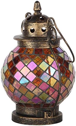 Lily's Home Decorative Candle Lanterns, Mosaic Glass and Wrought Iron Tea Light Candle Holder for Indoor or Outdoor Hanging Lantern. Candle NOT Included. Orange and Gold - Image 7