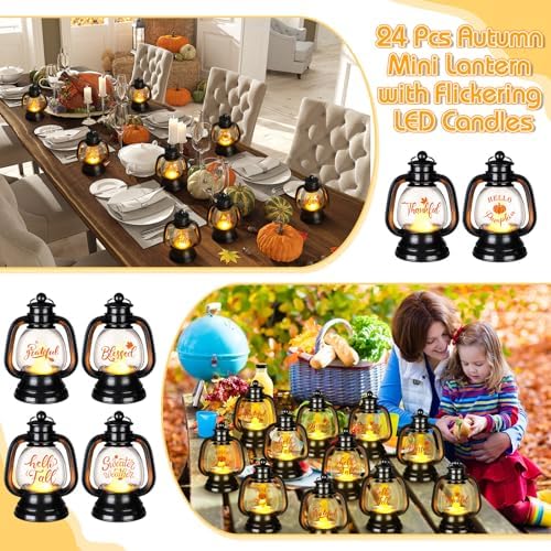 Ferraycle 24 Pcs Fall Mini Lantern Decor, 4" Thanksgiving Pumpkin Lantern - Image 5
