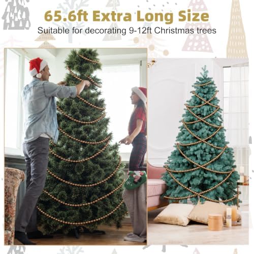 ZenNex 65.6Ft Christmas Wooden Bead Garland 2 Pcs Long Bead String,Deepgold - Image 5