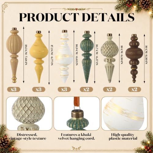 Colarr 15 Pcs Neutral Finial Christmas Ornaments Shatterproof Ball Decor - Image 3