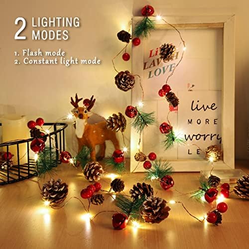 Christmas Decorations Indoor-10FT Enchanting Christmas Garland with 30 LED Lights Battery Operated-Realistic Red Berries & Pine Cones Decor for Tree,Fireplace Mantel,Indoor Holiday Home Decor - Image 4