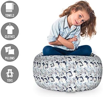 Ambesonne Aqua Jellyfish Storage Toy Bag Chair, Abstract Style Composition of Sea Turtle Dolphin Octopus Coral Seaweed, Stuffed Animal Organizer Washable Bag, Small Size, Multicolor - Image 2