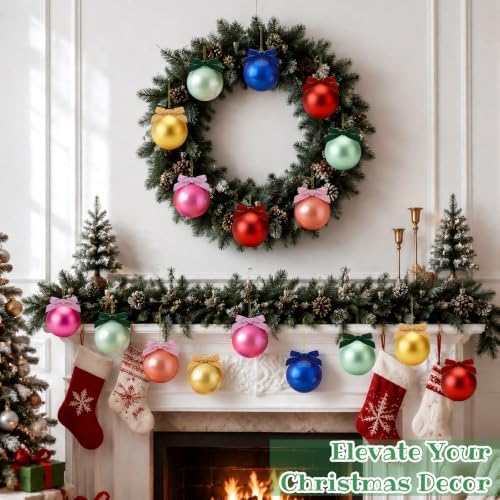 Hollowfly 9 Pcs 3 Inch Colorful Glass Christmas Ornaments with Velvet Bow - Image 5