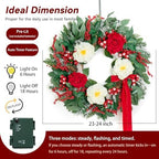 Christmas Wreaths for Front Door 24 Inch Prelit Holiday Wreath with Red Roses, White Peonies, Red Berries, Greenery & Velvet Bow Christmas Door Wreath Indoor Outdoor - Image 4