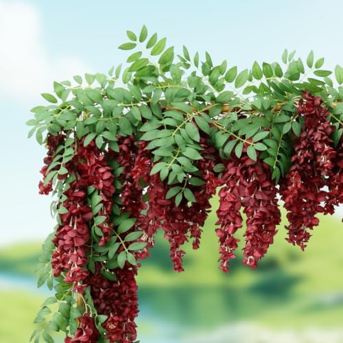 Encrypted Flower Vine Wisteria Artificial Garland Hanging (Wine Red, 2pcs) - Image 4