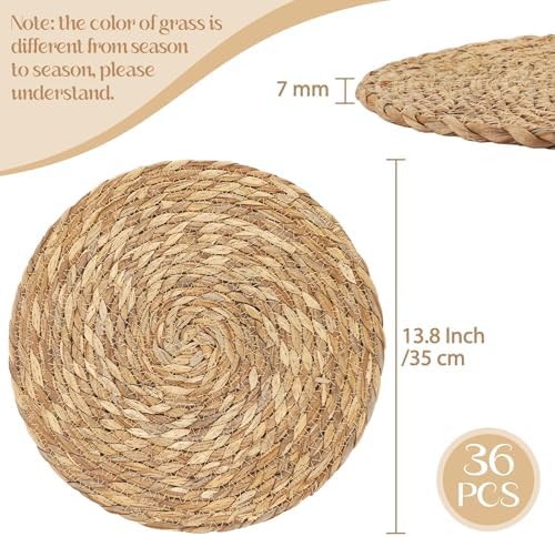 Aneco 36 Pack 13.8-Inch Round Woven Placemats Natural Hand-Woven Boho Rattan Wicker Bulrush Placemat Farmhouse Rustic Braided Table Mats for Dining & Kitchen Decor - Image 2