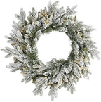 Nearly Natural 24 in Flocked Artificial Wreath with 50 LED Lights by NearlyNatural