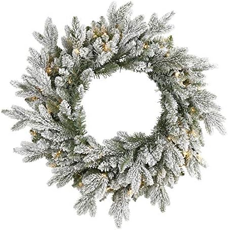 Nearly Natural 24 in Flocked Artificial Wreath with 50 LED Lights by NearlyNatural