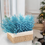 75 Pcs Christmas Glitter Tree Picks 3 Styles Berry Stems, Light Blue - Image 4