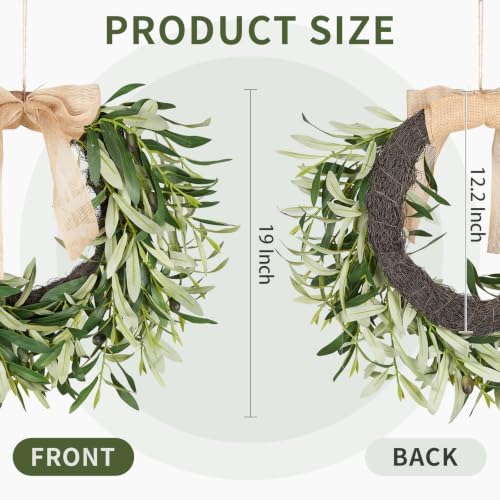 Olive Wreath for Front Door, 19'' Real Touch Door Wreath with Fruits - Image 2