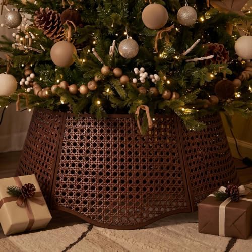 26in Rattan Christmas Tree Collar Woven Tree Skirt Collar Brown by Unknown
