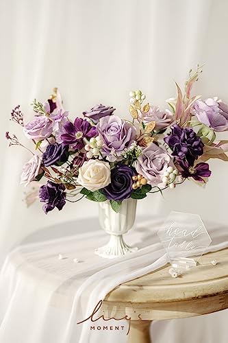 Ling's moment Purple Artificial Wedding Flowers Deluxe Combo, Lilac & Cream - Image 2
