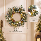 Kajaia 22'' Christmas Wreath for Front Door with Lights Decoration, White - Image 2