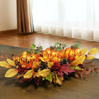 LED Lighted Pumpkin Fall Centerpiece with Maple Leaves, Berries & Pinecones - Battery Operated Thanksgiving Table Decor for Home, Mantel, or Dining - Image 2