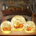 NEEDOMO Fall Table Decor, Set of 3 Sparkling Crackle Glass Ball with LED Lights Timer Pumpkin Gnomes for Thanksgiving Decor, Autumn Centerpieces Thanksgiving Decorations for HomeTabletop Mantel Indoor by NEEDOMO-LightUpYourSpace