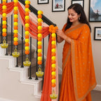 Norme 12 Pcs Marigold Garland 2.6 ft Long Strands Artificial Marigold Flowers Garland with Pendant Flower String Indian Diwali Decorations for Pooja Indian Wedding Dia De Los Muertos(Orange Yellow) - Image 4
