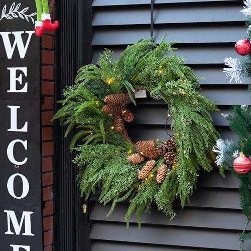 Christmas Wreath 24 Inch Real Touch Norfolk Pine Wreaths for Front Door - Image 3