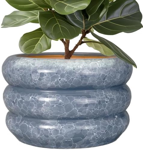 SQOWL Ceramic Planter 13.5 Inch - Large Plant Pot Indoor with Drainage Hole Outdoor Planter Round Flower Pot Modern Decorative Plant Pot for Home Office Decor Gray by SQOWL