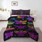 Butterfly Bedding Set, Trippy Ombre Dragonfly Comforter Set for Kids Girls Teens, Gradient Rainbow Butterflies Bedding Comforter Sets, Psychedelic Colorful Moth Quilt Halloween Bedroom Decor, Queen by Erosebridal