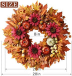 28" Large Artificial Flowers Fall Wreath for Front Door Decor (Fall Orange) - Image 6
