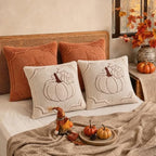 Fall Throw Pillow Covers 18x18 Set of 4 Beige & Orange Pumpkin Pillow Cover - Image 3