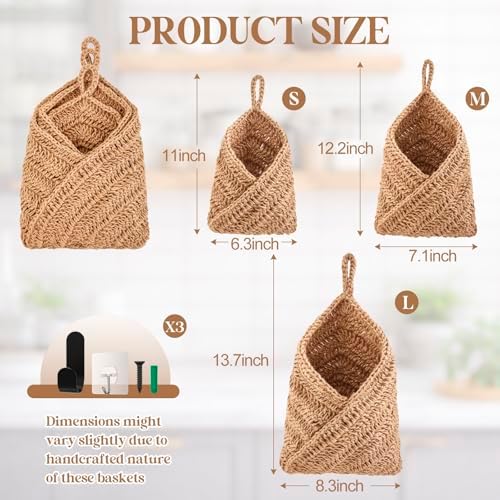 Honeydak 3 Hanging Baskets, Linen, Triangle, Jute - Image 3