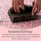 CPC Tablecloth 100% Cotton 60x90 Inch Indian Block Print Rectangle Table Cover, Washable Table Cloth for Weddings, Spring/Summer, Barbeque - Poppy Pink - Image 5