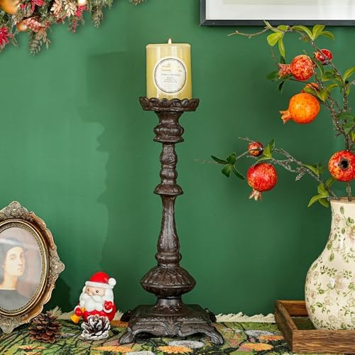 Sungmor Heavy Duty Cast Iron Candlestick Holders - Handcrafted Vintage Candelabra - 37CM/15Inch Tall 1-Head Candle Holder - Decorative Pillar Candle Stand for Christmas Birthday Wedding Home Party - Image 2