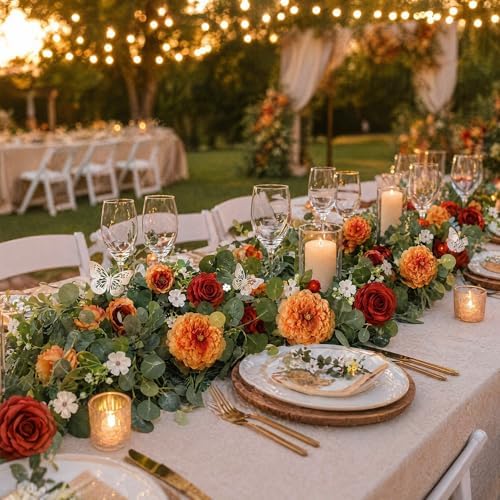 Realistic Artificial Eucalyptus & Rose Garland, 2-Pack, Orange - Image 4