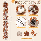 9 Ft Fall Garland with Lights & Timer, Thanksgiving Fireplace Mantel Decor - Image 2