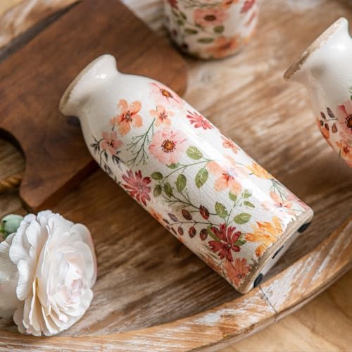 Vintage Vase Set of 3, Ceramic Vintage Flower Vases, Chinoiserie Decorative Home Decor Retro Floral Vase Rustic Farmhouse Decor for Table Bookshelf Mantel Kitchen Living Room Office - Colorful Daisy - Image 5