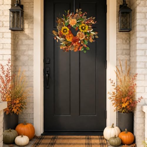 24 Inch Fall Wreaths for Front Door, Sunflower Fall Wreath - Image 2
