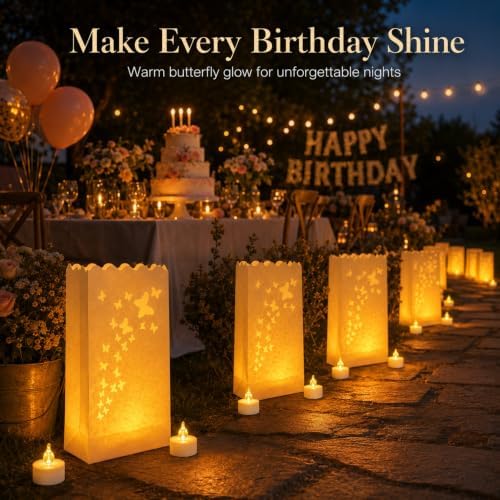 AceList 50 Butterfly Luminary Bags with 50 Flameless LED Tea Lights - Image 4