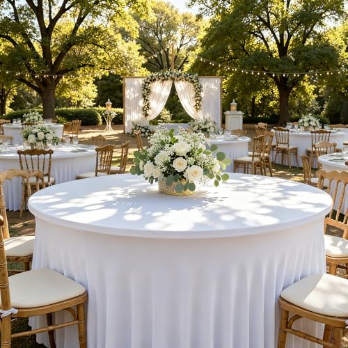 Fitted White Spandex Table Skirts for Wedding Party,72 Inch Round,4 Pack - Image 2