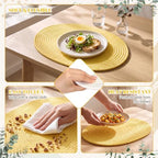 Oval Woven Placemats Set of 6, Cotton Rope 16x12 Inch, Yellow - Image 3