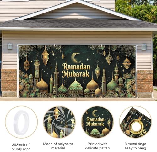 ANNA QUEEN Ramadan Mubarak Garage Door Banner 6x13FT, Islamic Mosque Moon Lantern Garage Door Cover, Large Outdoor Eid Ramadan Decoration Backdrop for Double Garage Doors, Home, Fence, Wall & Party Photo Booth - Image 4