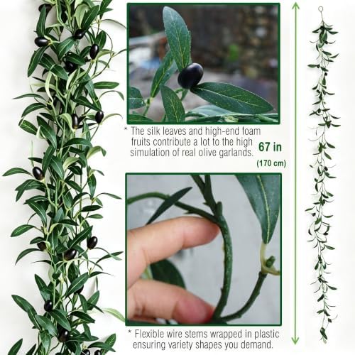 4 Strands Faux Olive Branches Garland 67IN Greenery Garland for Table Decor - Image 3