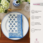 ATOSII Gulbahar Blue 100% Cotton Designer Summer Dinner Napkins, Block Print, Washable Durable Table Linen for Everyday Use Weddings Parties Outdoors I 20 X 20 Inches I Set of 4 I - Image 4