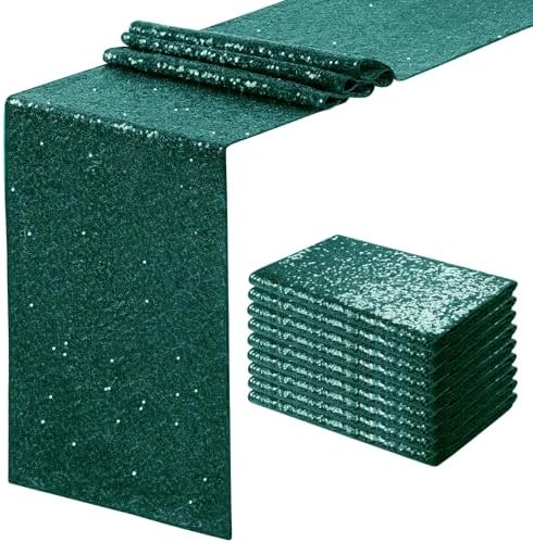 Sequin Table Runners 10 Pieces Emerald Green Table Runners 12x108 Inch Glitter Dining Table Cover for Party Wedding Birthday Reception Banquet Decoration Spring Party Chair Sashes by SoarDream