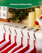 Christmas Stocking Holders for Mantle Set of 6, Metal Fireplace Stocking Hangers, Anti-rust Non-slip Non-tarnish Mantel Hooks Grips Set for Garland, Windowsill, Party, Christmas Decorations, Silver - Image 3