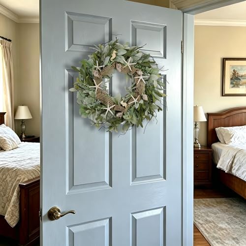 CIR OAOSES 18 Inch Green Ear Lambs Leaves Starfish Wreaths for Front Door, Rustic and Farmhouse Spring Summer Greenery Wreath for Inside and Outside, Grapevine Year Round Wreath for Home Decor - Image 6
