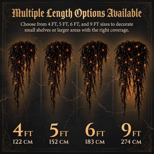 Halloween Garland with Lights, Black Vine Garland for Fireplace Mantel, Halloween Mantel Decor, Gothic Party Decoration, Flexible Indoor Hanging Decor (9 FT (2.7M)) - Image 6
