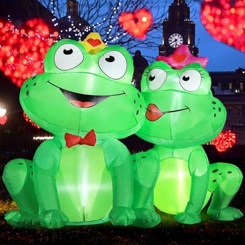 DomKom 5FT Valentines Day Inflatables Outdoor Decorations, Frog Couple Blow Up Build-in Led Lights for Wedding Party Garden Yard Lawn Décor - Image 5