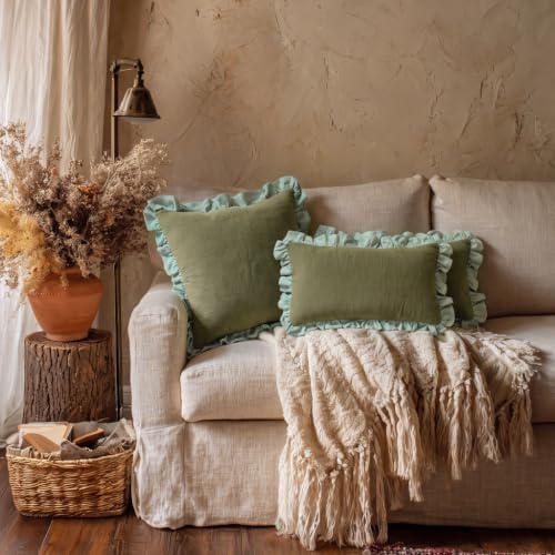 patdrea Vintage Green Linen Throw Pillow Covers,Set of 2,18"x18"-Kubum - Image 7
